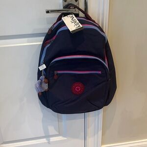 Kipling Dark Blue Backpack with Pink and Light Blue Details